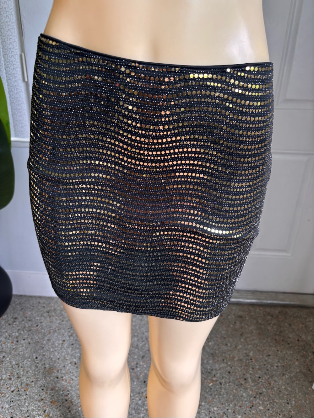 SHEIN Black Sequin Mini Skirt with Gold Accents